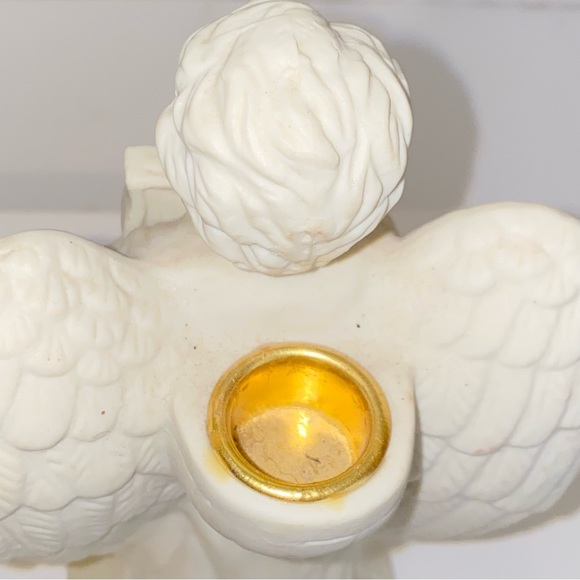 Vintage Bisque Porcelain Angel with Lyre Harp Taper Candle Holder - Picture 11 of 13